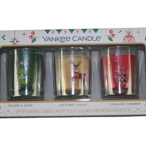 Yankee Candle Gift Set of 3 Balsam Cedar Christmas Cookie Sparkling Cinnamon NEW